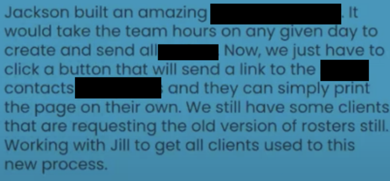 Redacted client reaction screenshot