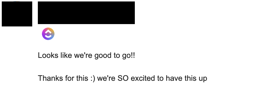 Redacted client testimonial screenshot