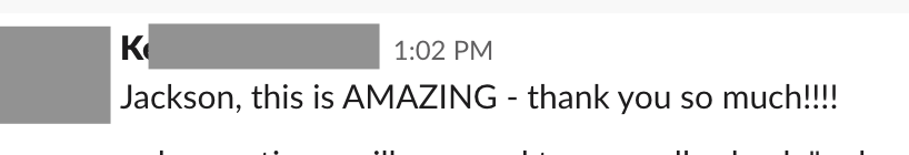 Redacted client testimonial screenshot