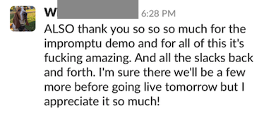 Redacted client testimonial screenshot