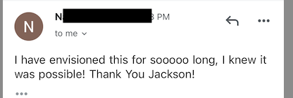 Redacted client testimonial screenshot